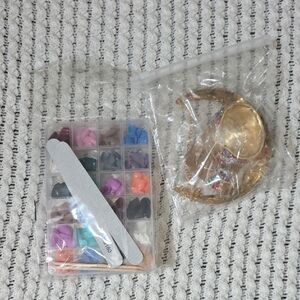 Colorful Nail Art Set with Gold Bracelet Earring And Necklace Costume Jewelry
